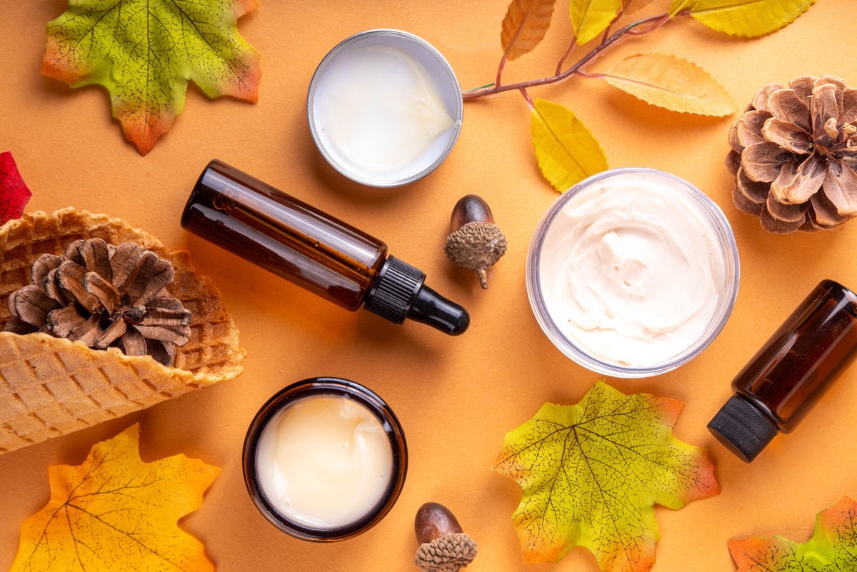 Autumn cosmetics skin care, basic beauty care for fall season